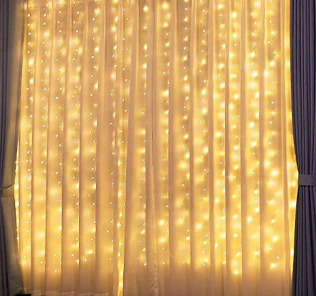 LED Fairy Light Curtain Jaal Golden Color For Room Wall Decoration Function Party Birthday Wedding - Electronics Accessory Designed For Lighting - 10x10 Ft