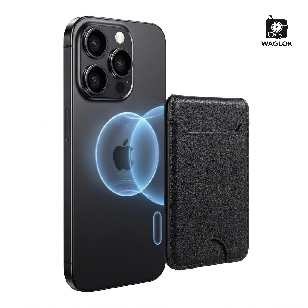 Mobile Magnetic Card Holder Wallet with Box – Slim 3 Card Slots, Transparent ID Slot, Lightweight Phone Wallet - Black