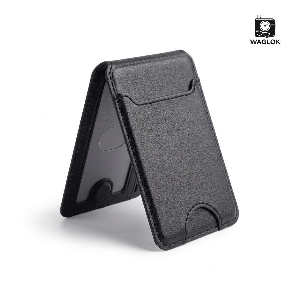 Mobile Magnetic Card Holder Wallet with Box – Slim 3 Card Slots, Transparent ID Slot, Lightweight Phone Wallet - Black