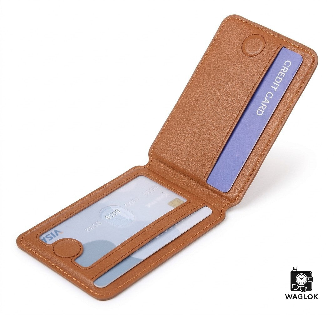 Mobile Magnetic Card Holder Wallet with Box – Slim 3 Card Slots, Transparent ID Slot, Lightweight Phone Wallet - Black