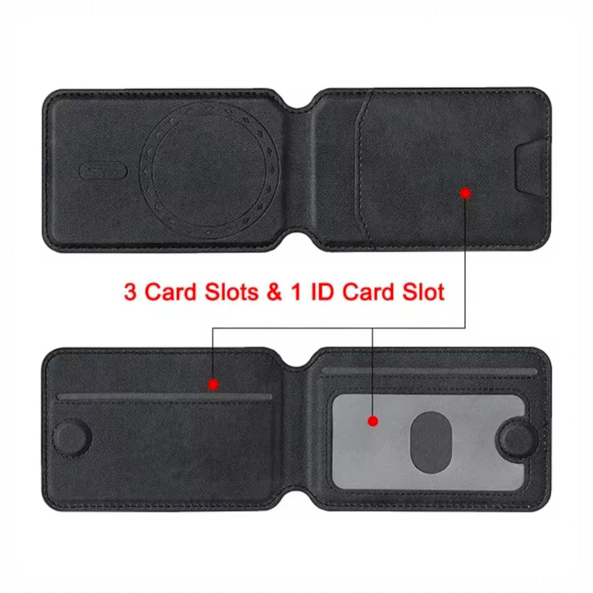 Mobile Magnetic Card Holder Wallet with Box – Slim 3 Card Slots, Transparent ID Slot, Lightweight Phone Wallet - Black