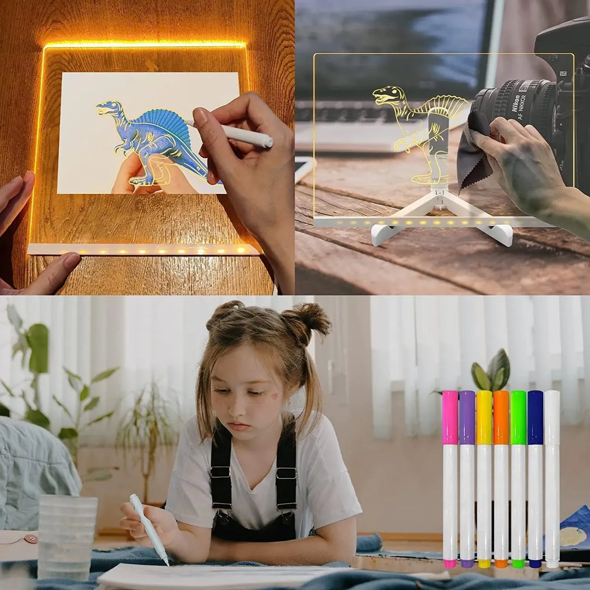 LED Light-up Acrylic Message/Erase Board with Markers size 15x15