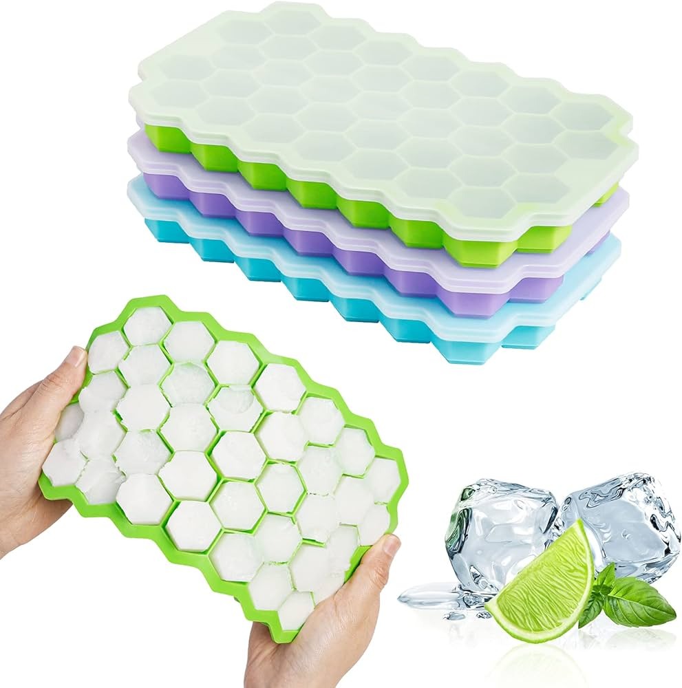 Honey Cube Honeycomb Tray 37 Silicone Cubes Ice Cube Making Mold with Lids (Random Color)