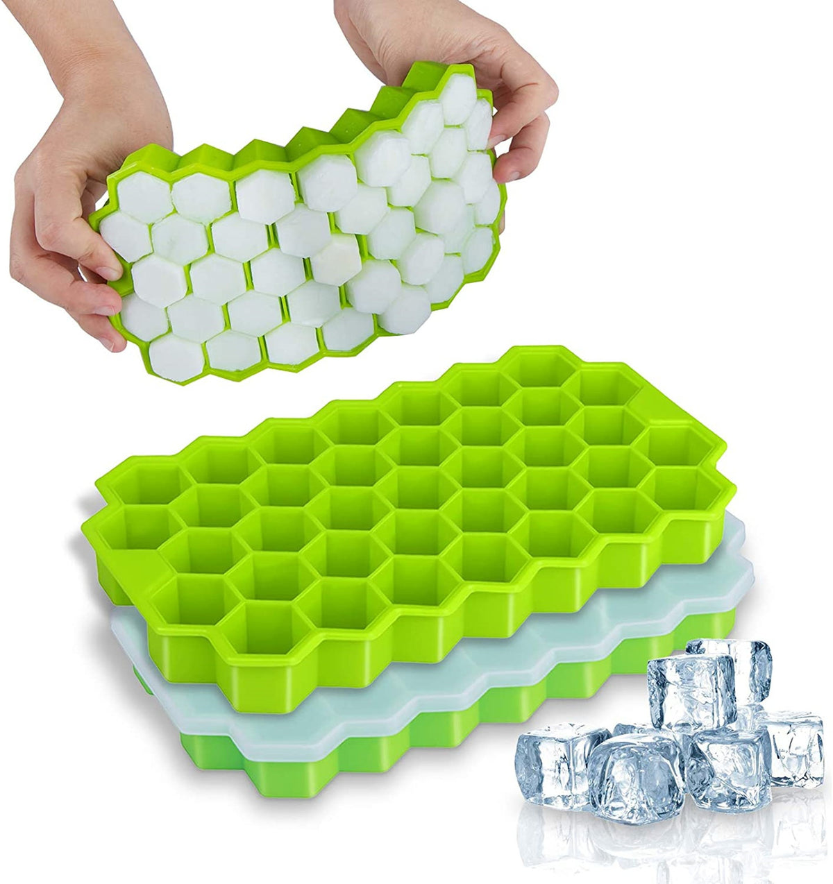 Honey Cube Honeycomb Tray 37 Silicone Cubes Ice Cube Making Mold with Lids (Random Color)